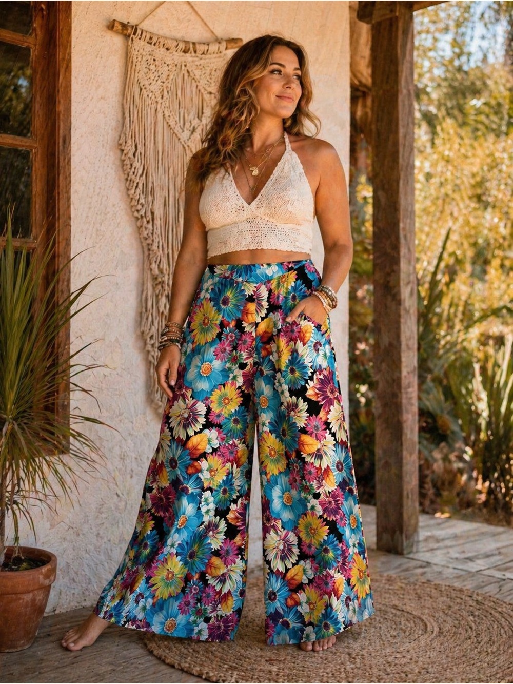 Women’s Wide-Leg daisy Pants - Multicolor
Size m/l  boho hippie Gypsy